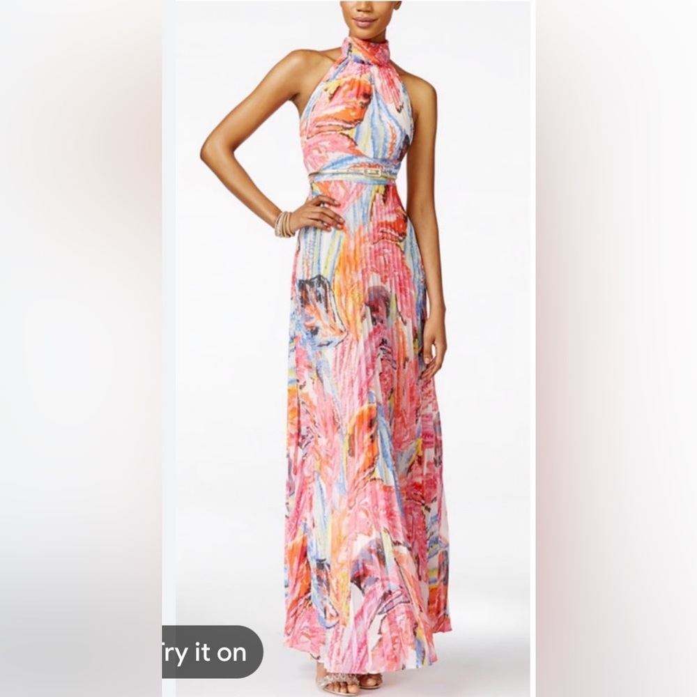 INC International Concepts Pink Multicolor Halter Maxi Dress